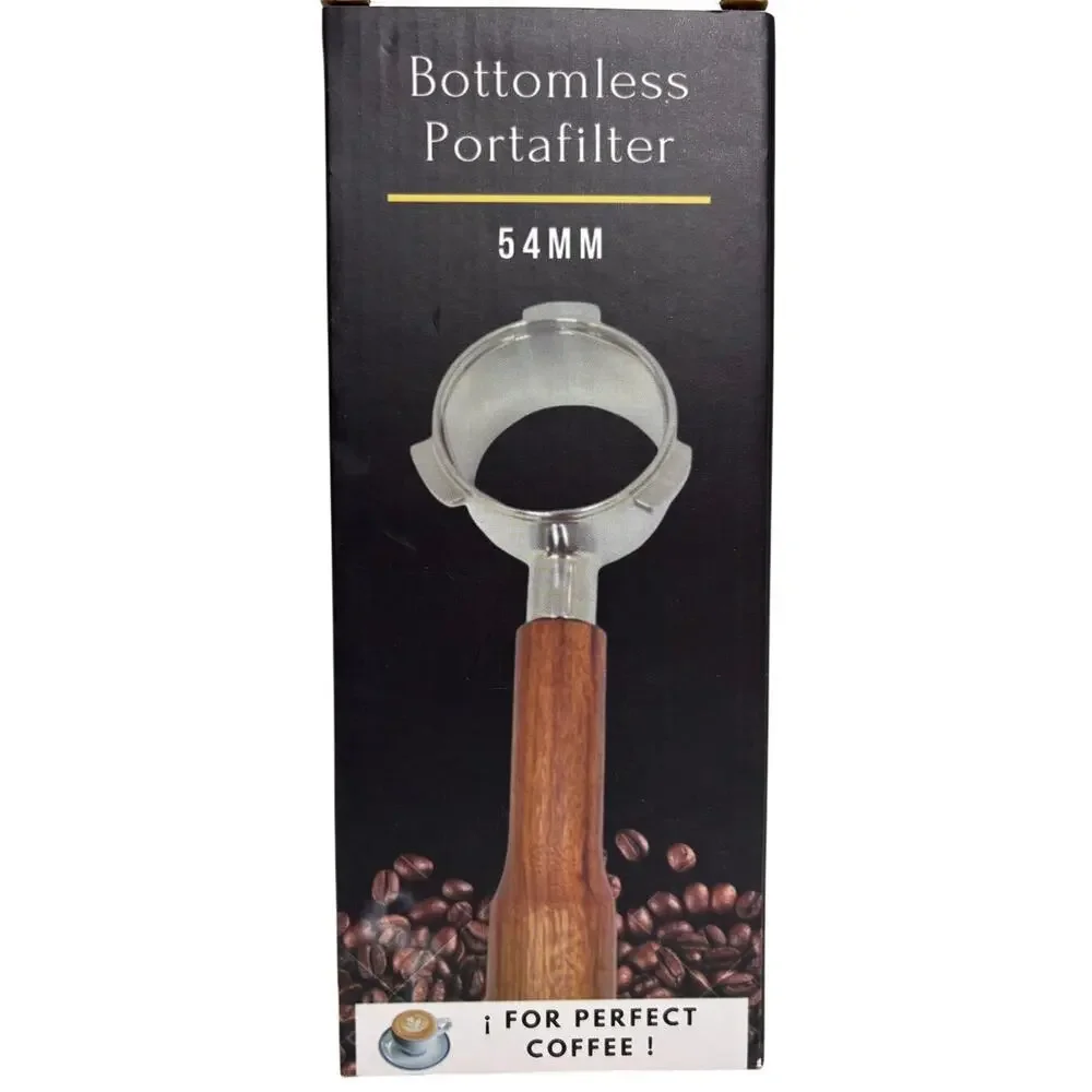 54mm Bottomless Portafilter Coffee Espresso Filter Wooden Handle Latte Stencils
